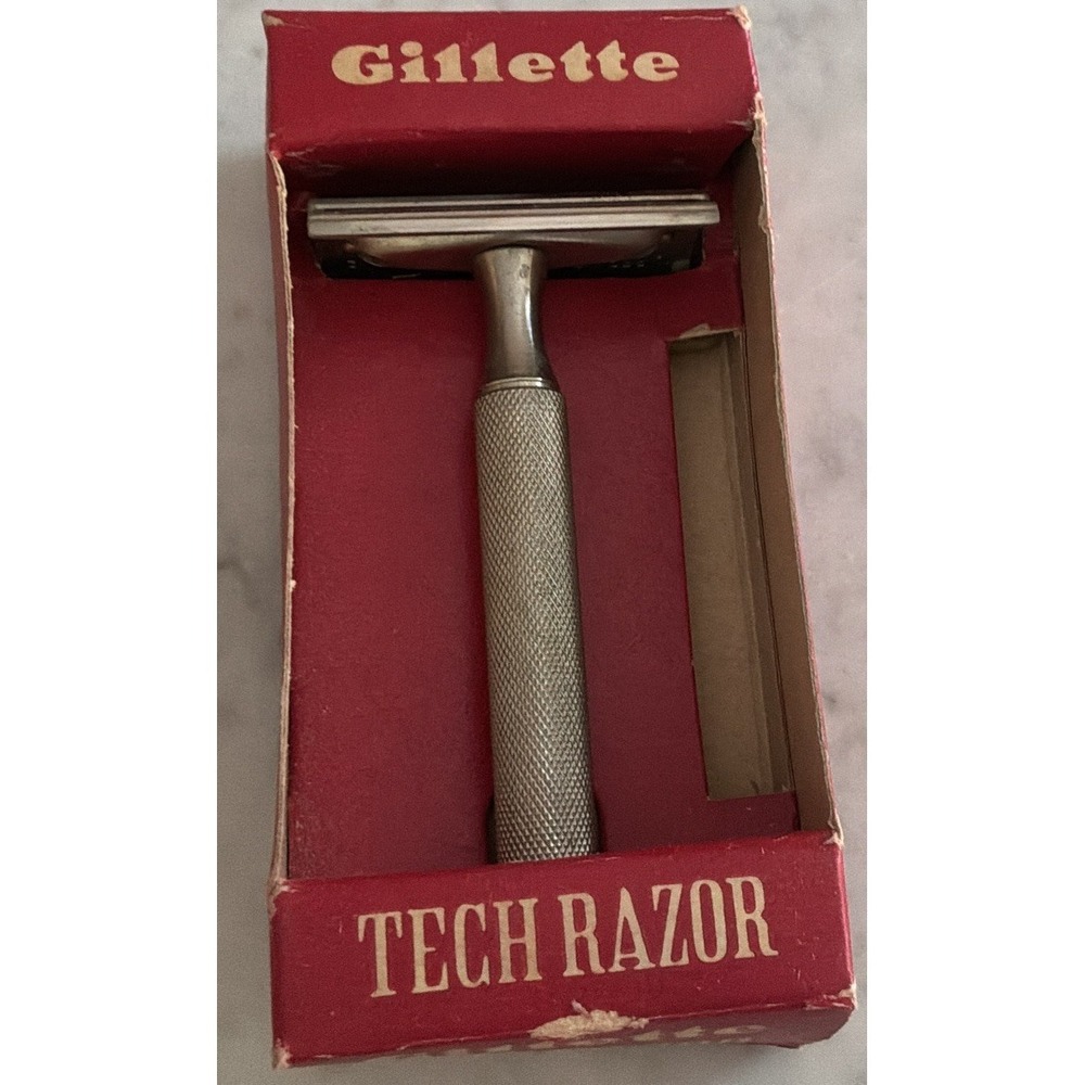 VINTAGE Gillette Tech Razor Red Cross Gift - Picture 8 of 11